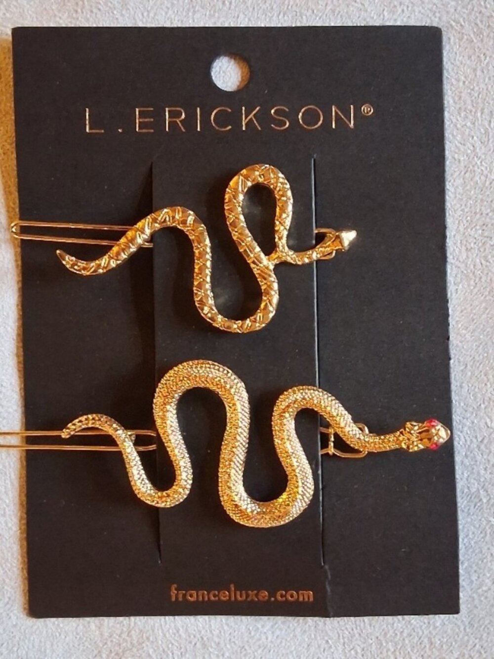 2 France Luxe L. Erickson Gold Slither Snake (Serpent) Tige Boule Barrettes